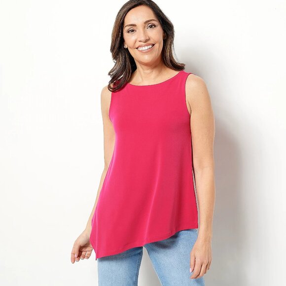 NEW Susan Graver Essential Sleeveless Hi/Lo Liquid Knit Tank XXS Passion Pink - Picture 1 of 14